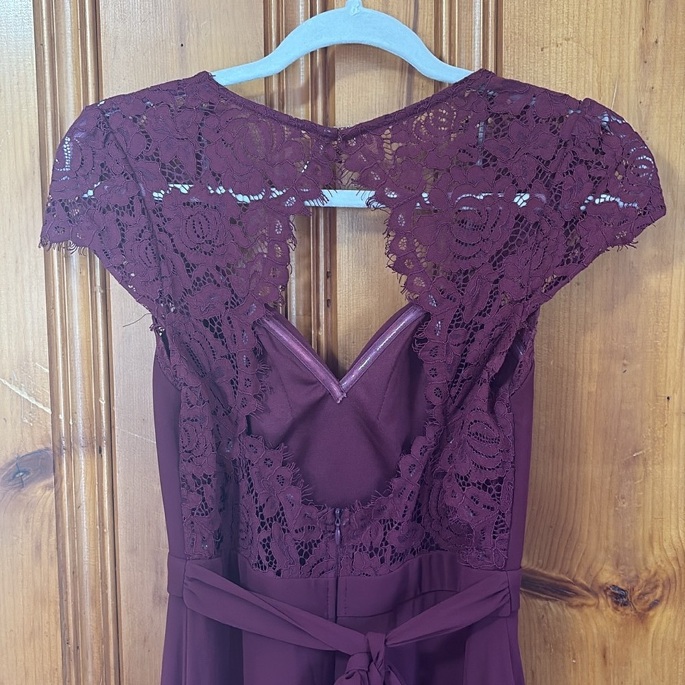 Lulu's Momentous Moments Burgundy Lace Backless Maxi Dress - Size Small - Picture 9 of 14